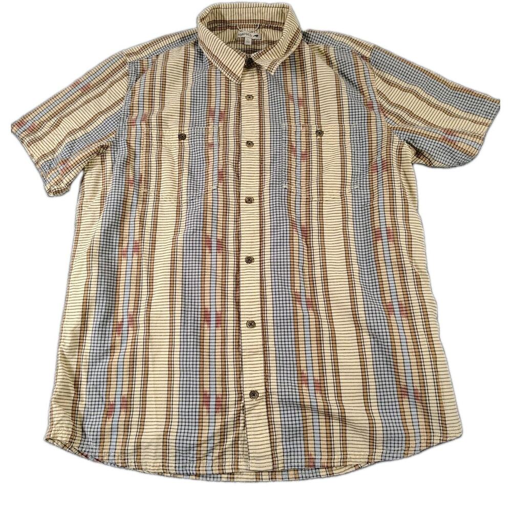 Toad & CO Smythy SS Shirt Men's L Beige Southwest Organic Cotton Button Down EUC